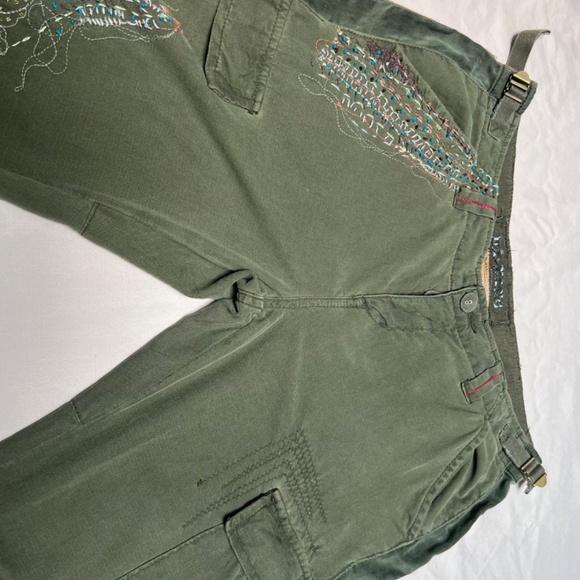 VINTAGE Da-Nang Lowrise Green Embroidered Cargo Straight leg Silk Blend Pants SM - Picture 5 of 16